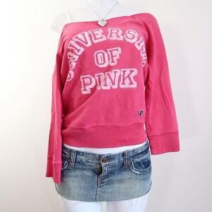 y2k victoria secret pink off shoulder sweatshirt hot pink size S M